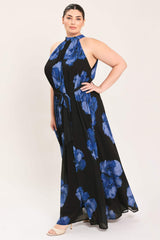EVENING ORCHARD WOVEN HALTER MAXI DRESS - Flying Tomato - Flyclothing LLC