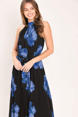 EVENING ORCHARD WOVEN HALTER MAXI DRESS