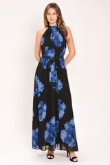 EVENING ORCHARD WOVEN HALTER MAXI DRESS