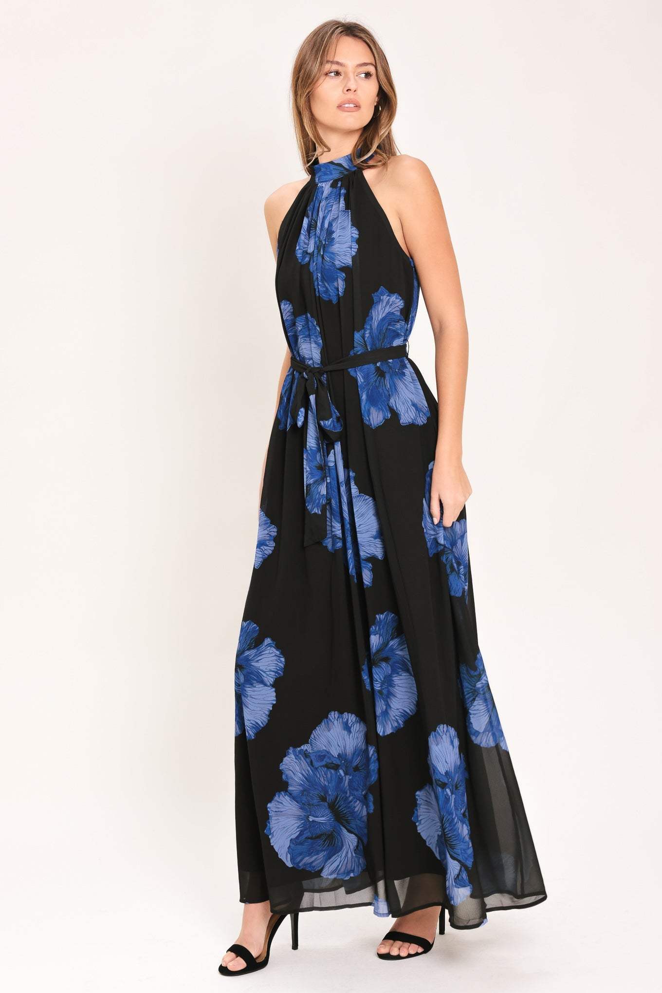 EVENING ORCHARD WOVEN HALTER MAXI DRESS
