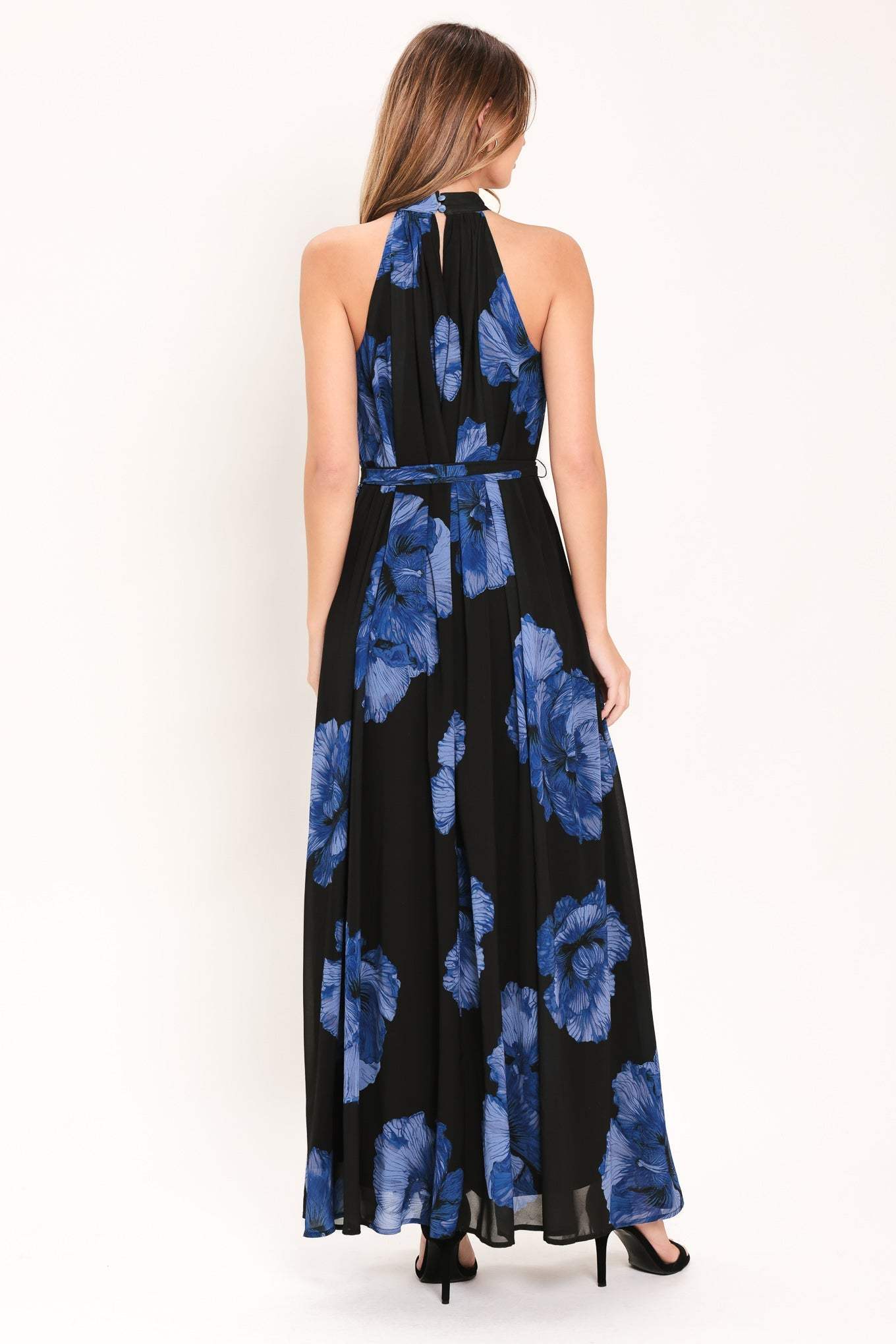 EVENING ORCHARD WOVEN HALTER MAXI DRESS