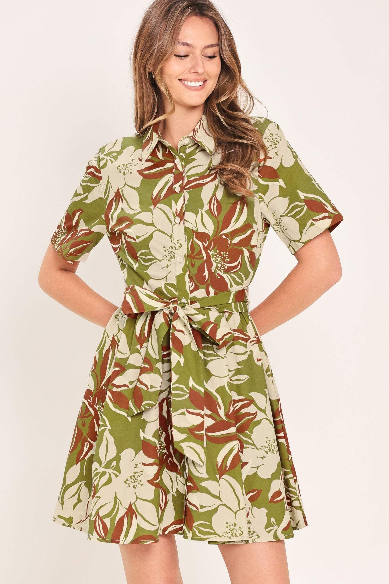 VERDANT ESCAP WOVEN MINI SHIRT DRESS