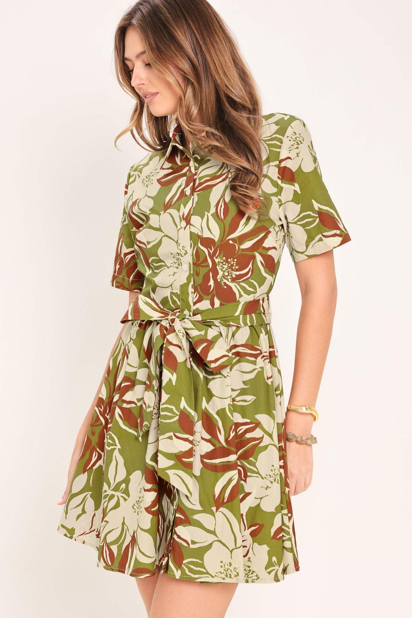 VERDANT ESCAP WOVEN MINI SHIRT DRESS