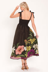CACAO FLORAL FESTIVAL WOVEN MIDI DRESS