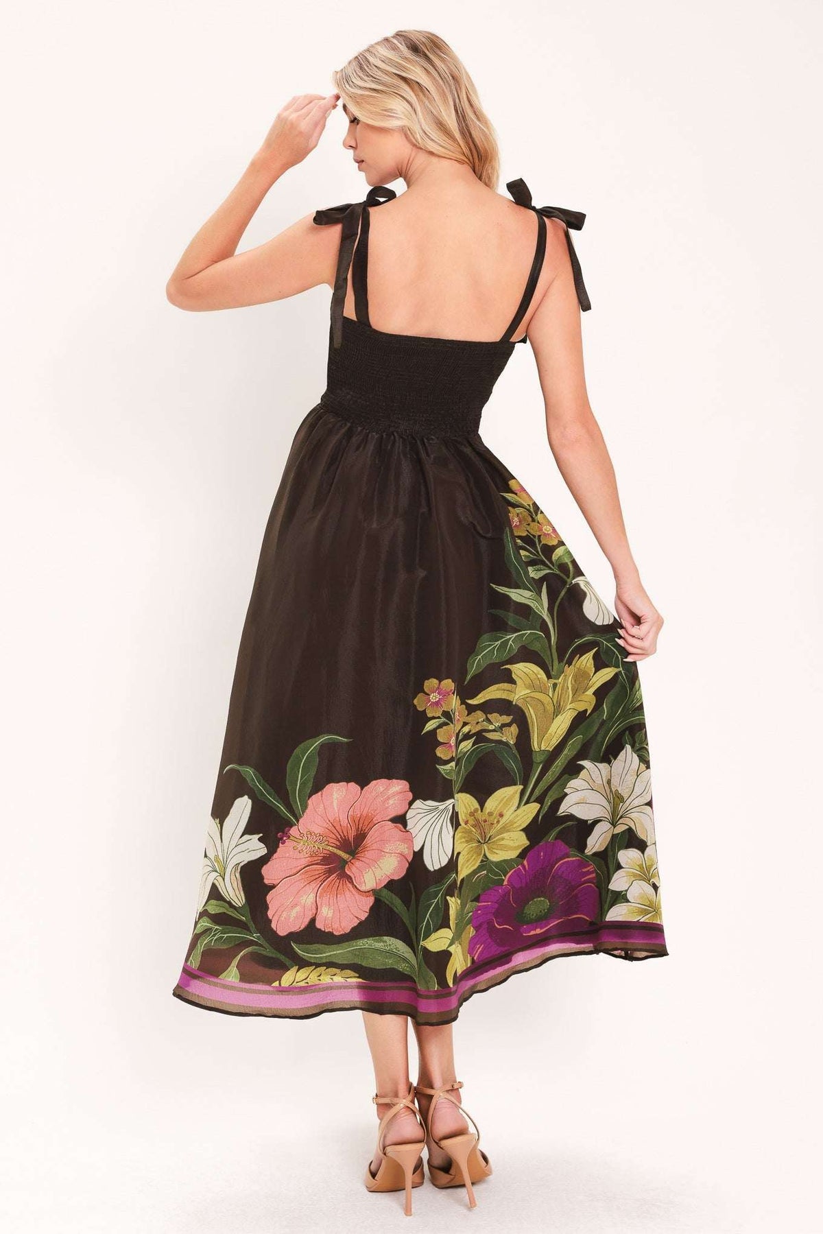 CACAO FLORAL FESTIVAL WOVEN MIDI DRESS - Flying Tomato - Flyclothing LLC