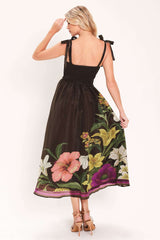 CACAO FLORAL FESTIVAL WOVEN MIDI DRESS - Flying Tomato - Flyclothing LLC