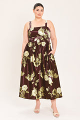 WINE GARDEN LULLABY WOVEN MIDI DRESS - Flying Tomato - Flyclothing LLC