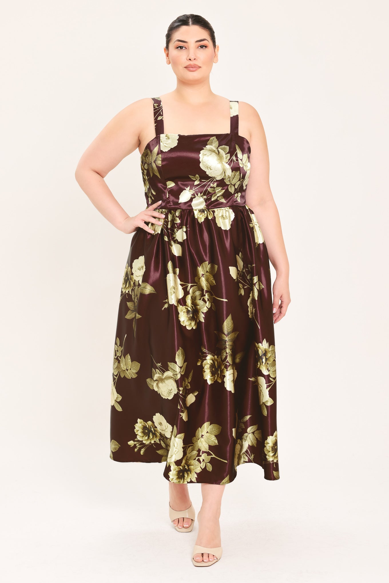 WINE GARDEN LULLABY WOVEN MIDI DRESS