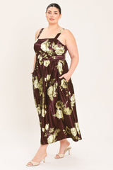 WINE GARDEN LULLABY WOVEN MIDI DRESS