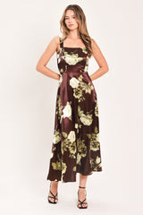 WINE GARDEN LULLABY WOVEN MIDI DRESS