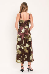 WINE GARDEN LULLABY WOVEN MIDI DRESS