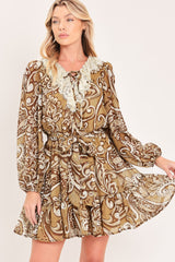HAZELNUT LACE STORY WOVEN MINI DRESS