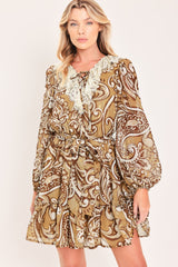 HAZELNUT LACE STORY WOVEN MINI DRESS