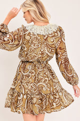 HAZELNUT LACE STORY WOVEN MINI DRESS