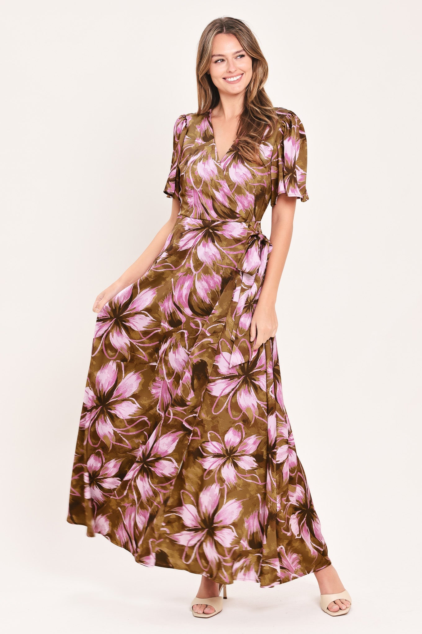 VIOLET GARDEN DRIFT WOVEN FAUX WRAP MAXI DRESS
