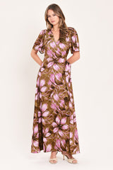 VIOLET GARDEN DRIFT WOVEN FAUX WRAP MAXI DRESS