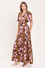 VIOLET GARDEN DRIFT WOVEN FAUX WRAP MAXI DRESS