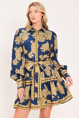 SAPPHIRE ORNAMENT WOVEN MINI SHIRT DRESS