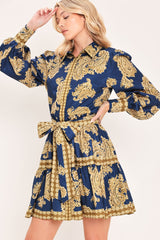 SAPPHIRE ORNAMENT WOVEN MINI SHIRT DRESS