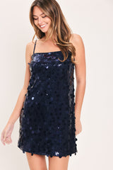 STARRY NAVY SEQUIN SHIFT MINI DRESS - Flying Tomato - Flyclothing LLC