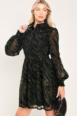 GILDED NOIR BLACK/GOLD METALLIC BUTTON-DOWN MINI DRESS - Flying Tomato - Flyclothing LLC