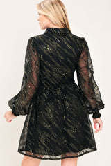 GILDED NOIR BLACK/GOLD METALLIC BUTTON-DOWN MINI DRESS - Flying Tomato - Flyclothing LLC