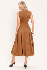 SADDLE SUEDE SWING FAUX SUEDE MIDI DRESS