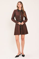 FALLING FOR YOU BURGUNDY FAUX SUEDE TIE-WAIST MINI DRESS