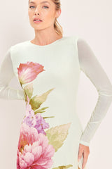 PASTEL BOTANIC SPLENDOR POWER MESH MAXI DRESS
