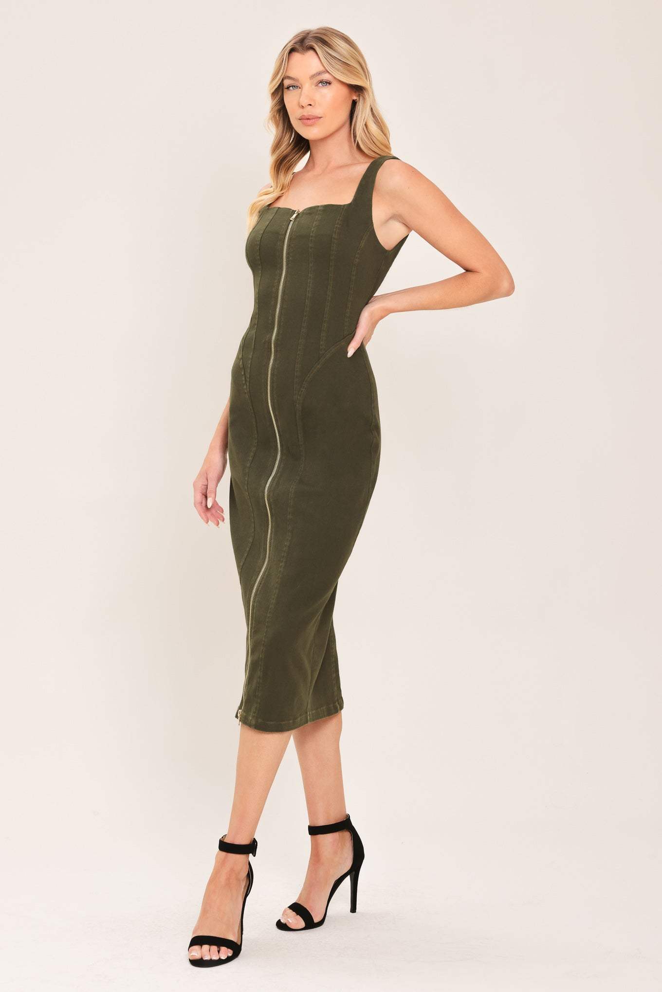 MODERN CARGO CHIC WOVEN TWILL MIDI DRESS - Flying Tomato - Flyclothing LLC