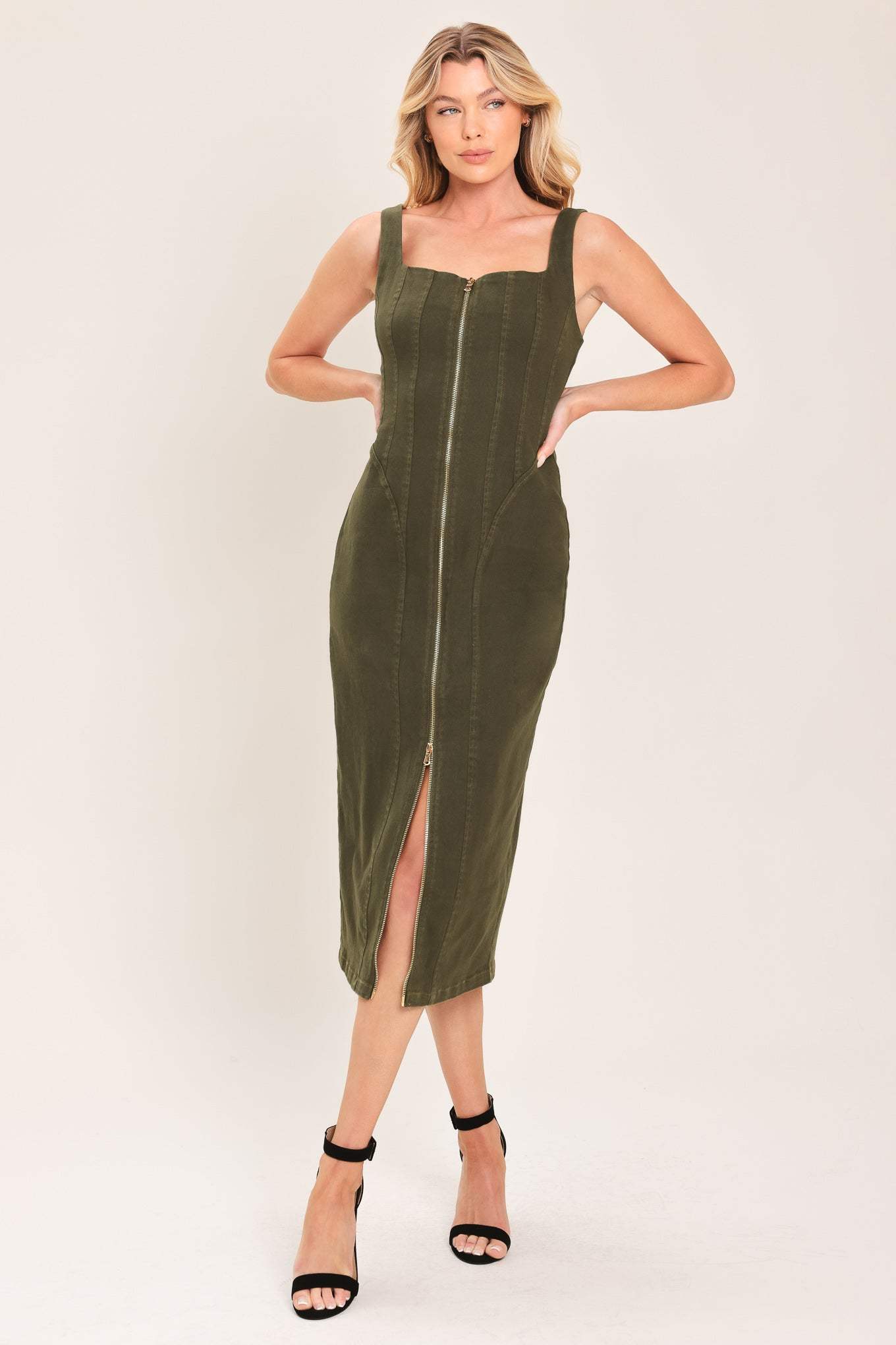 MODERN CARGO CHIC WOVEN TWILL MIDI DRESS - Flying Tomato - Flyclothing LLC