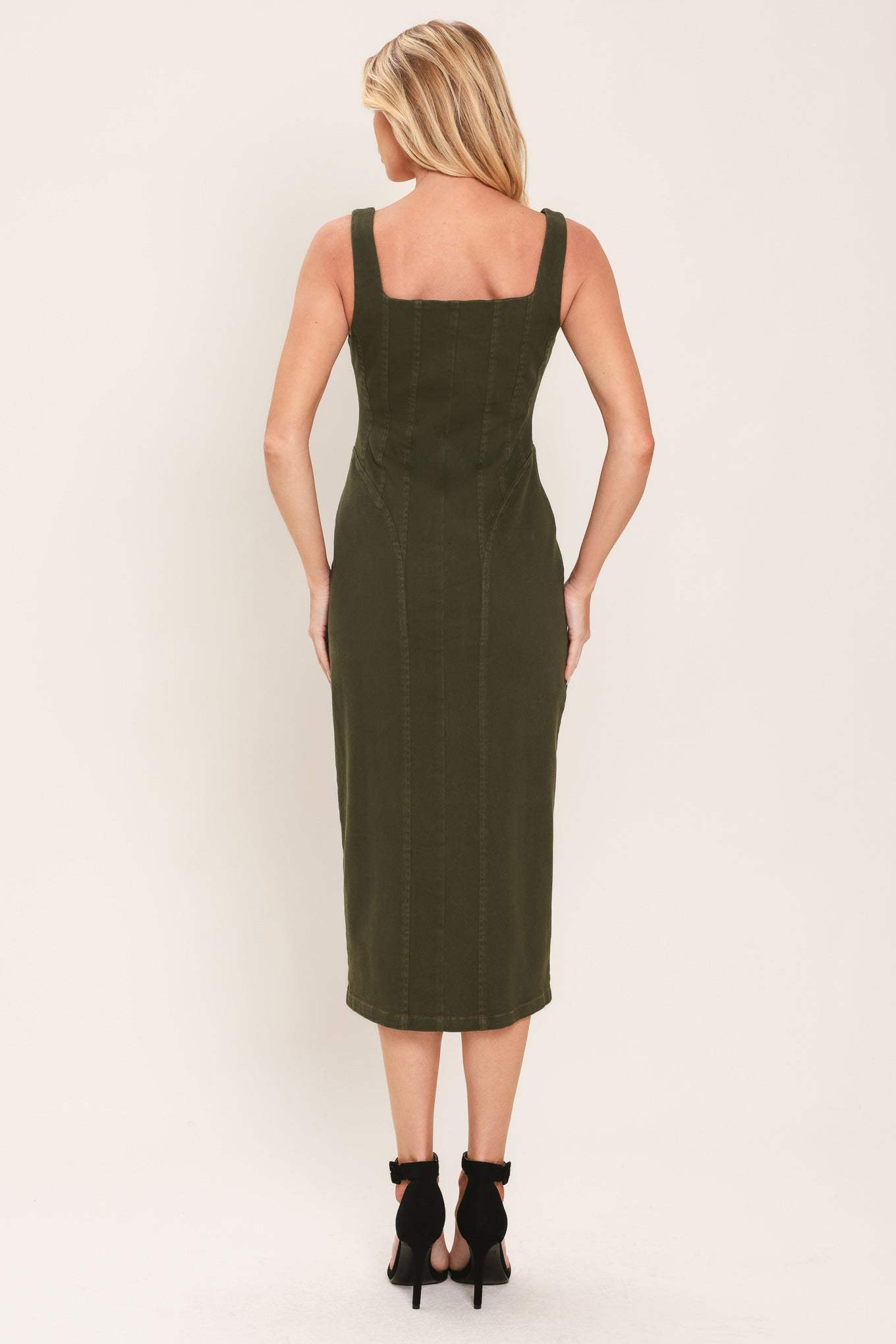 MODERN CARGO CHIC WOVEN TWILL MIDI DRESS