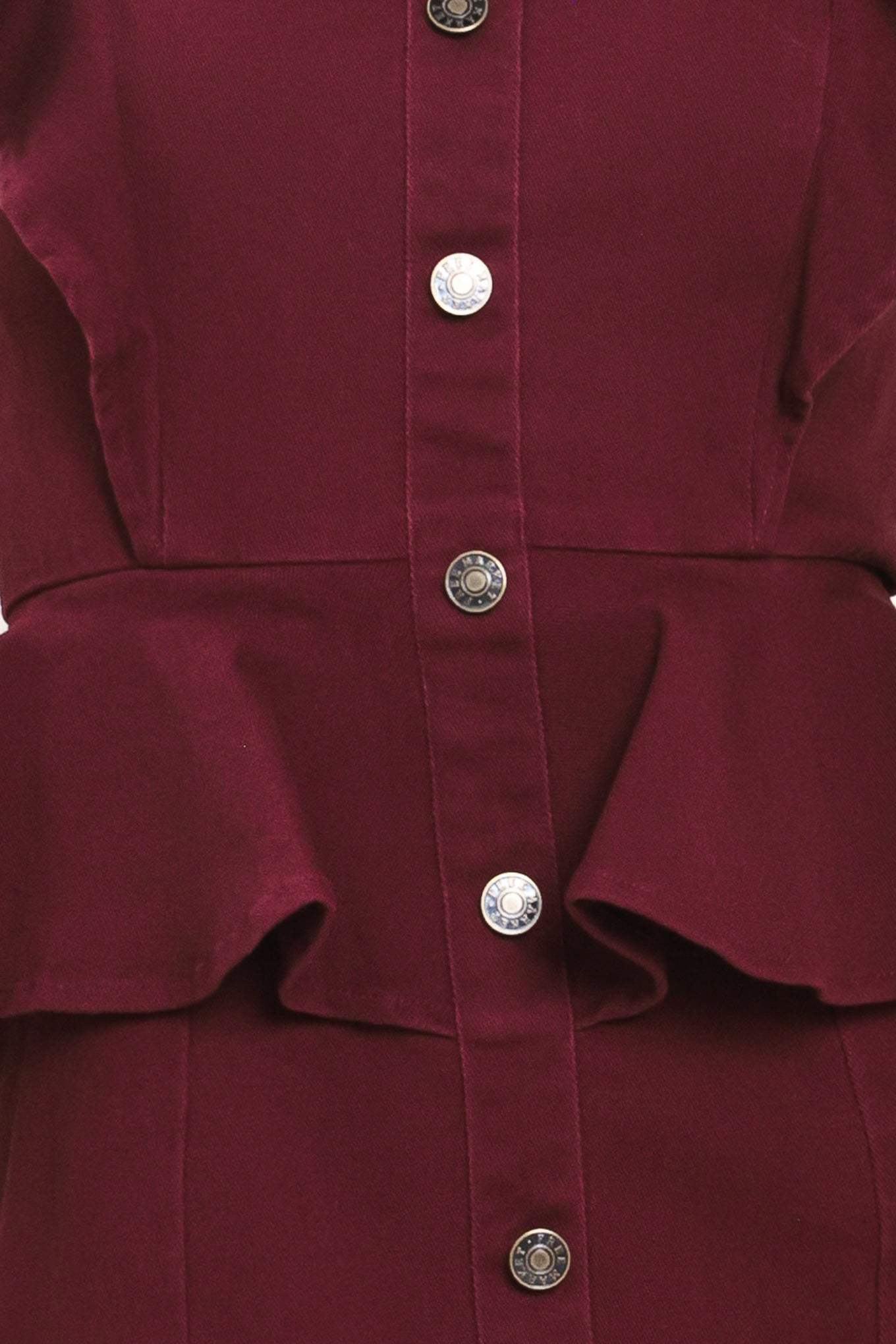 BURGUNDY RUFFLE REVERENCE WOVEN MIDI DRESS