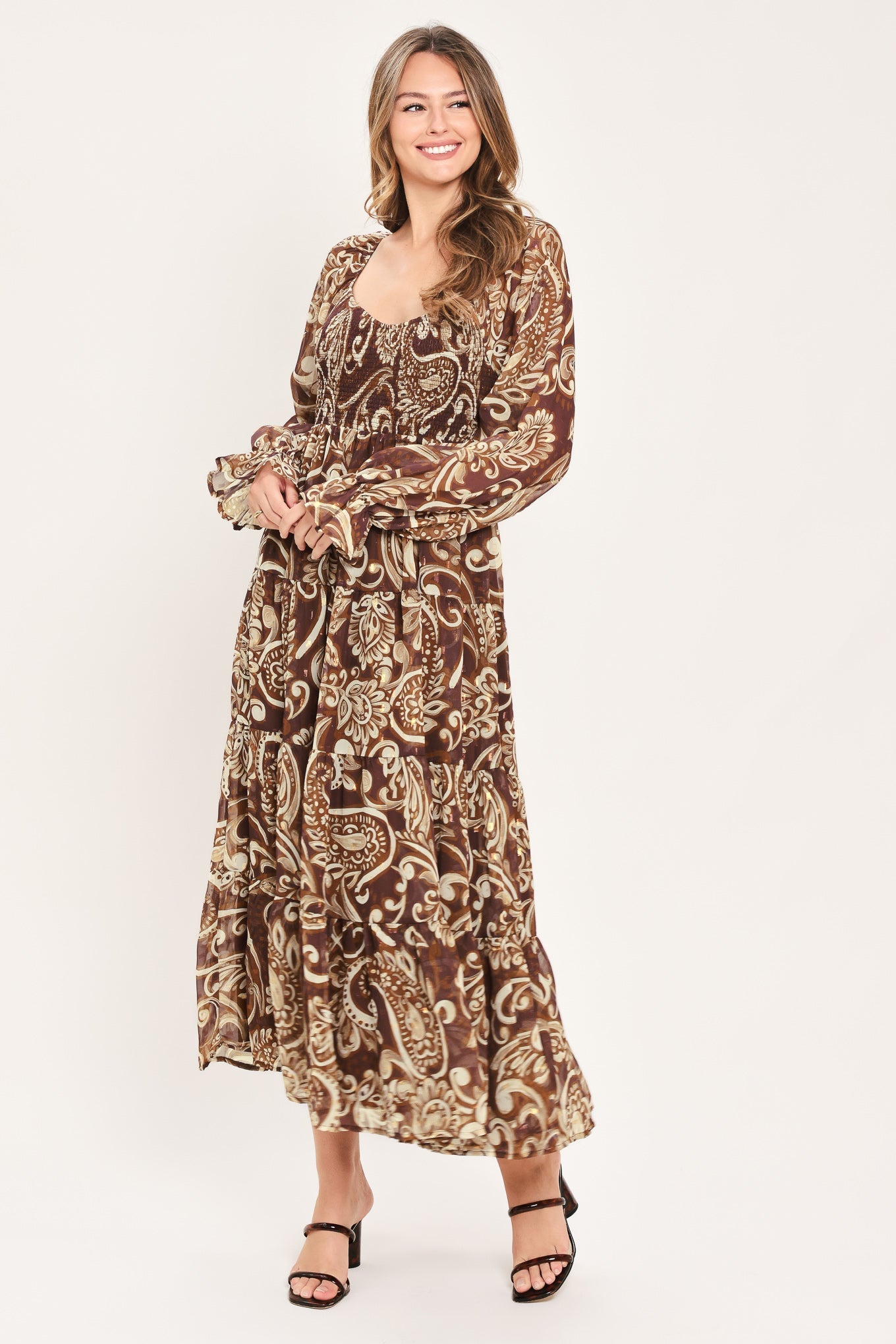 CEDAR SWIRL SONATA WOVEN MIDI DRESS