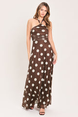 POLKA KISSES HALTER POWER MESH MAXI DRESS
