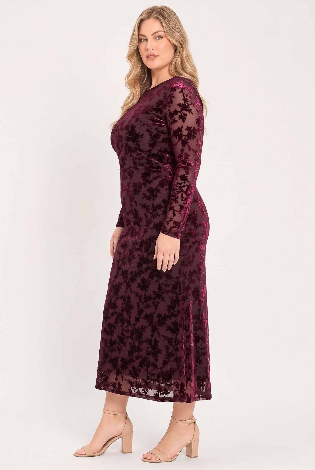CABERNET FLORAL MUSE VELVET MIDI DRESS - Flying Tomato - Flyclothing LLC
