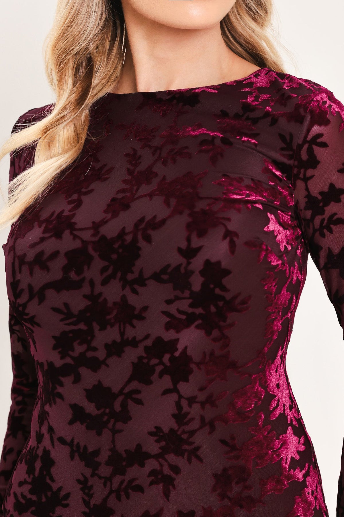 CABERNET FLORAL MUSE VELVET MIDI DRESS - Flying Tomato - Flyclothing LLC
