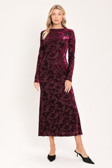 CABERNET FLORAL MUSE VELVET MIDI DRESS
