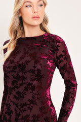 CABERNET FLORAL MUSE VELVET MIDI DRESS