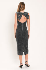 VINTAGE CHARCOAL SCULPT DENIM MIDI SHEATH DRESS - Flying Tomato - Flyclothing LLC