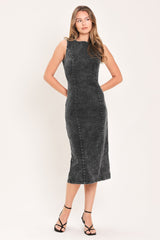 VINTAGE CHARCOAL SCULPT DENIM MIDI SHEATH DRESS