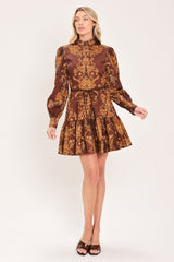 AUTUMN DAMASK SWAY WOVEN MINI DRESS - Flying Tomato - Flyclothing LLC
