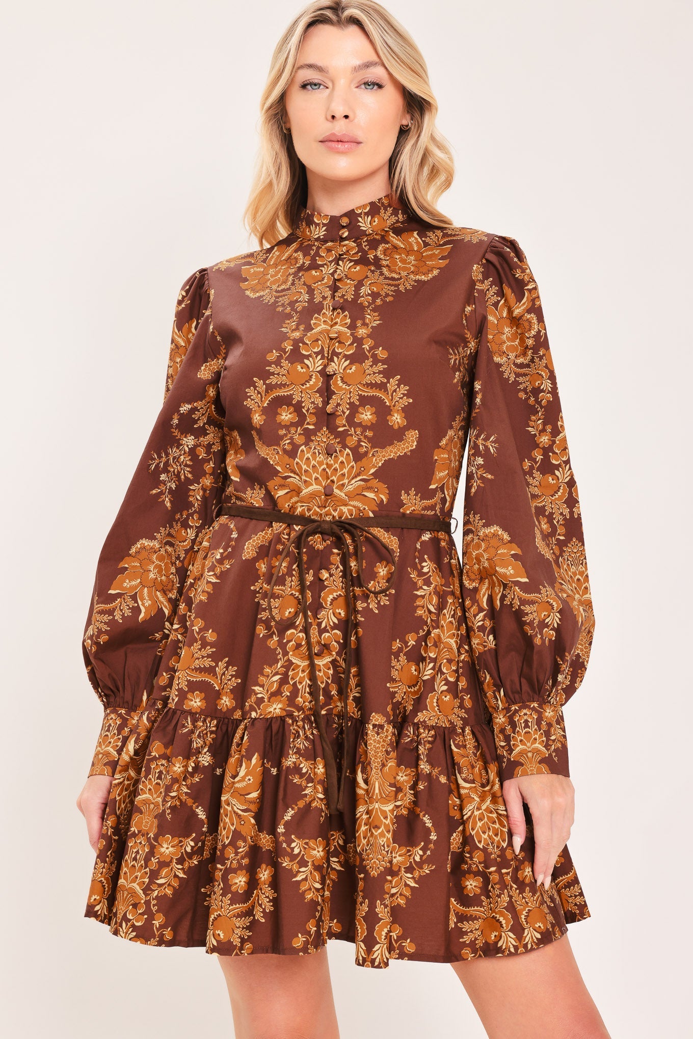 AUTUMN DAMASK SWAY WOVEN MINI DRESS