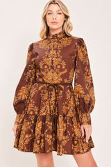 AUTUMN DAMASK SWAY WOVEN MINI DRESS