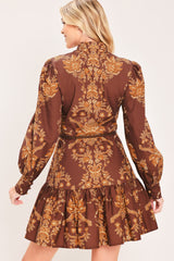 AUTUMN DAMASK SWAY WOVEN MINI DRESS
