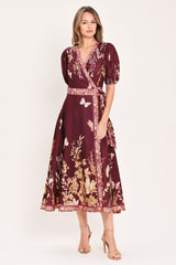 PLUM GARDEN ENCHANTMENT WOVEN MIDI DRESS