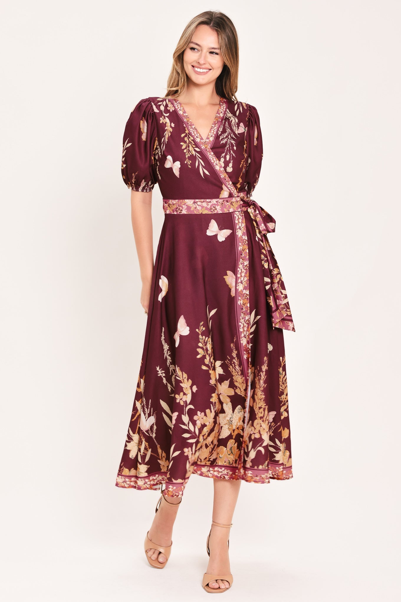 PLUM GARDEN ENCHANTMENT WOVEN MIDI DRESS