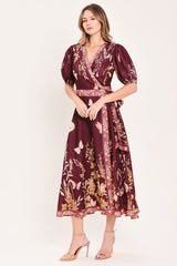 PLUM GARDEN ENCHANTMENT WOVEN MIDI DRESS