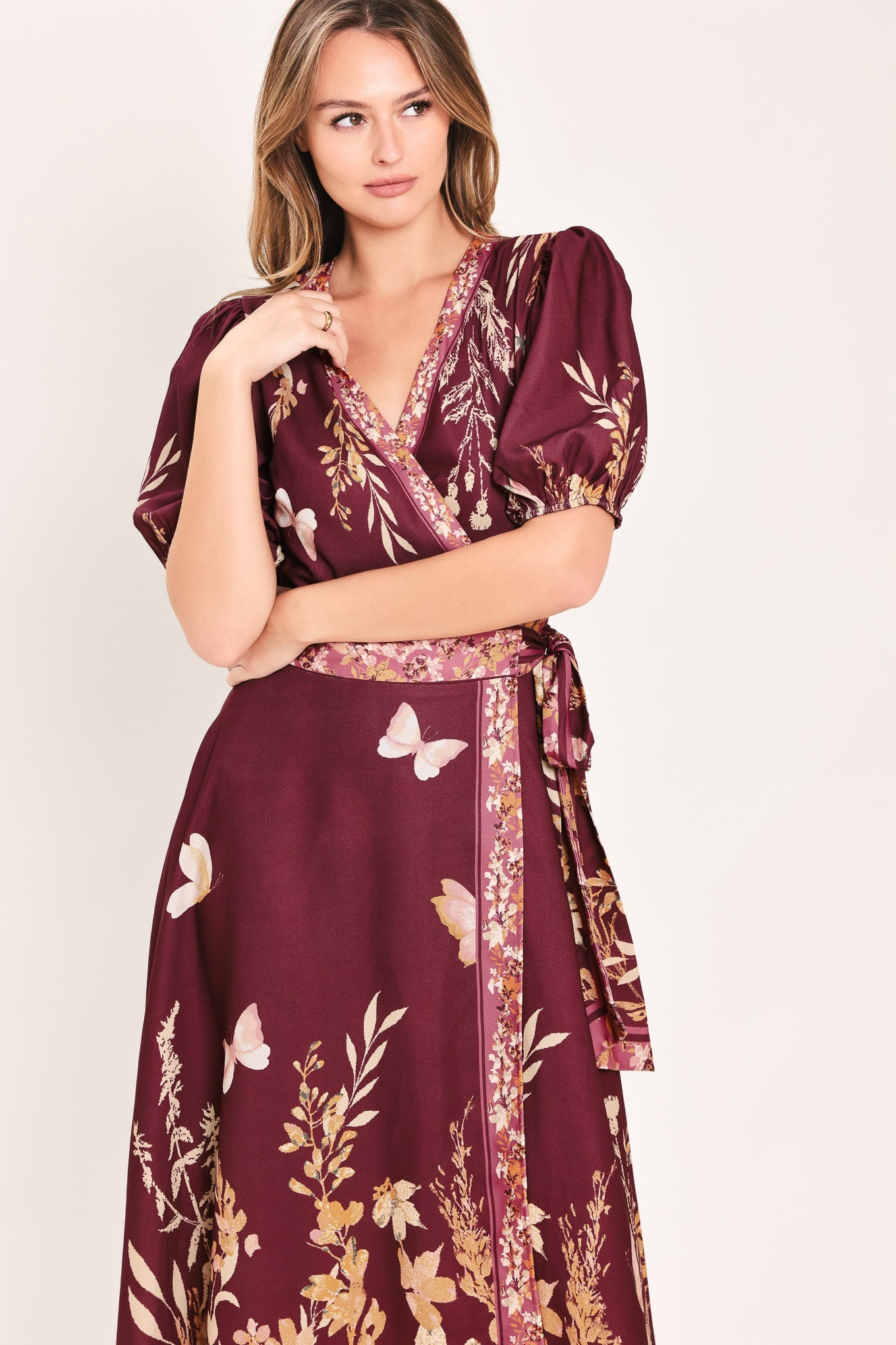 PLUM GARDEN ENCHANTMENT WOVEN MIDI DRESS
