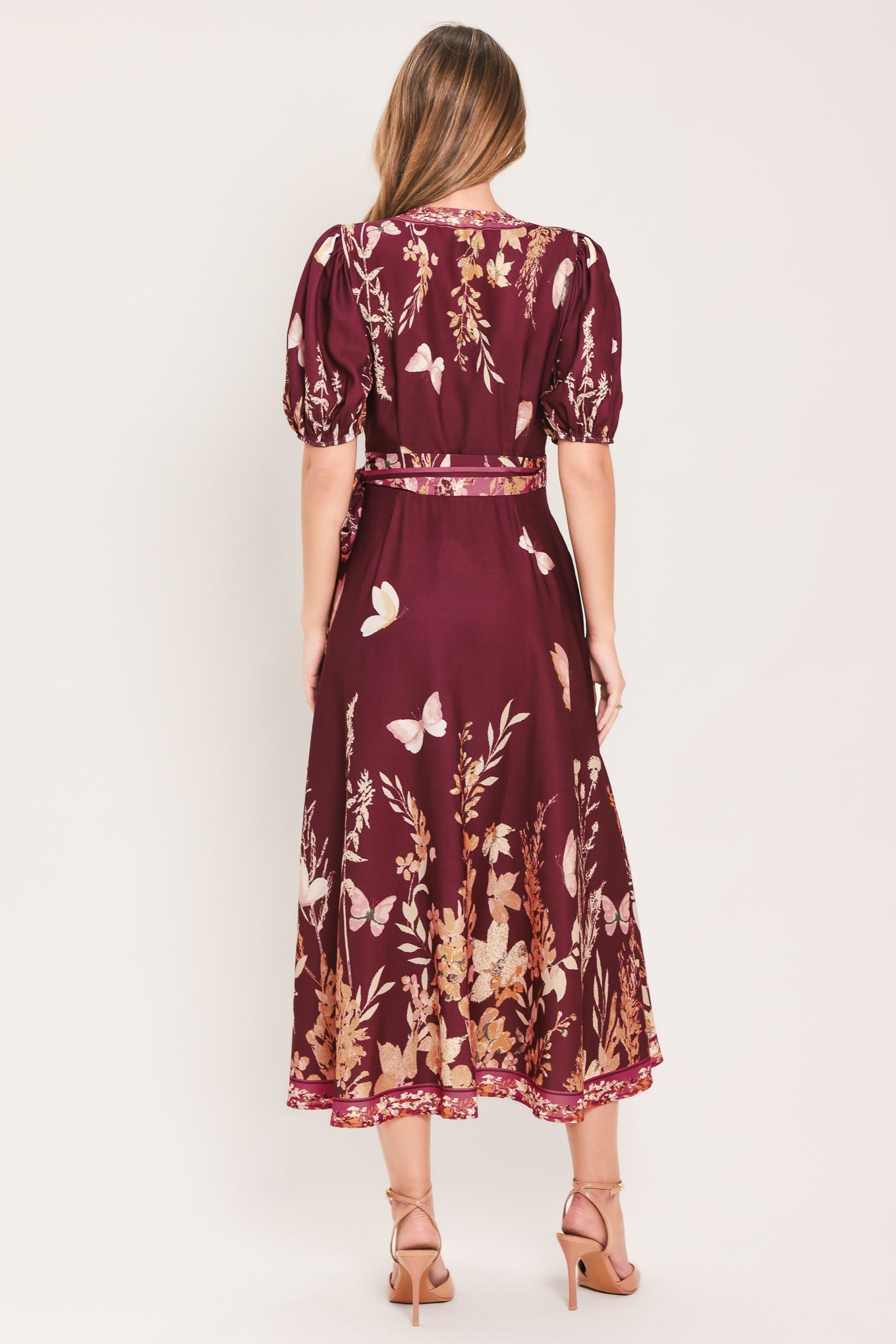 PLUM GARDEN ENCHANTMENT WOVEN MIDI DRESS